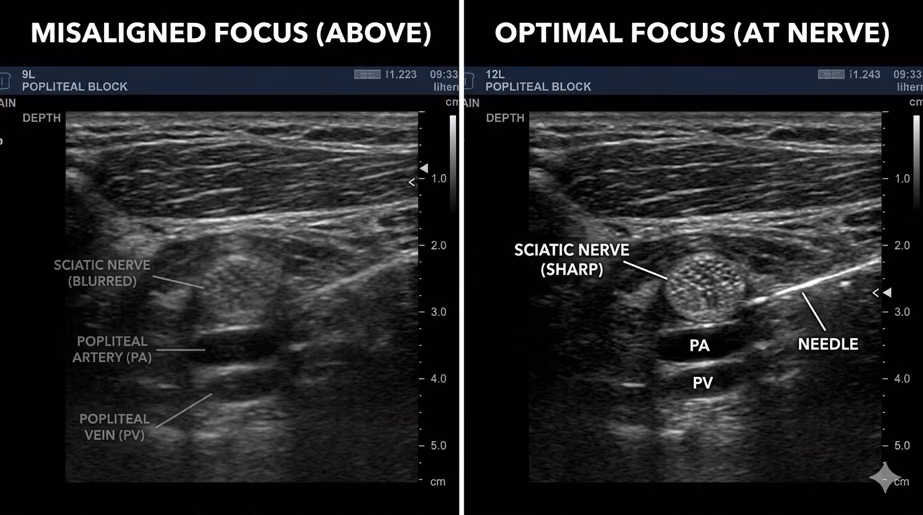 Comparison of misaligned focus above the nerve versus optimal focus at the sciatic nerve